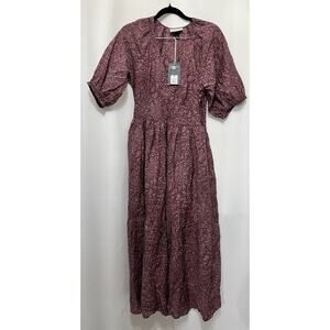 Women’s Puff Elbow-Sleeve Printed Maxi A-Line Dress Size X-Small
